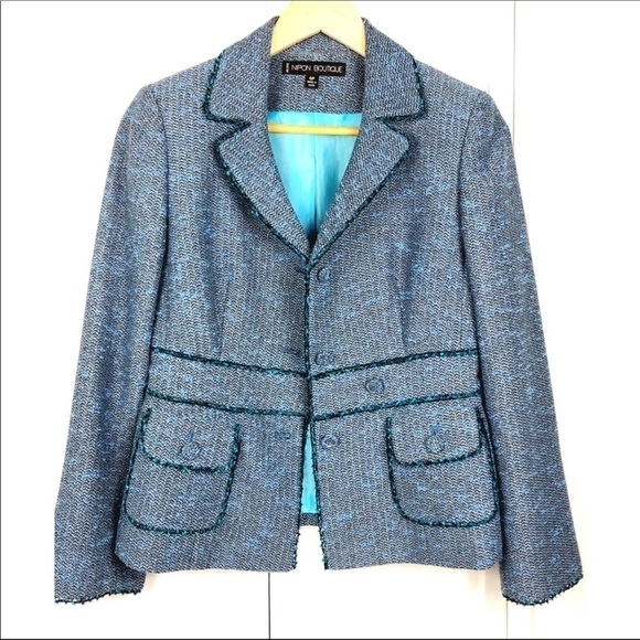 NIPON BOUTIQUE BLAZER and SKIRT Boucle Blue SUIT Set - Picture 1 of 8
